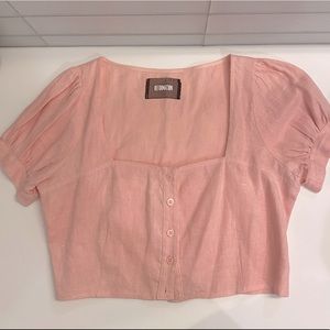 Cropped puff sleeve pink top